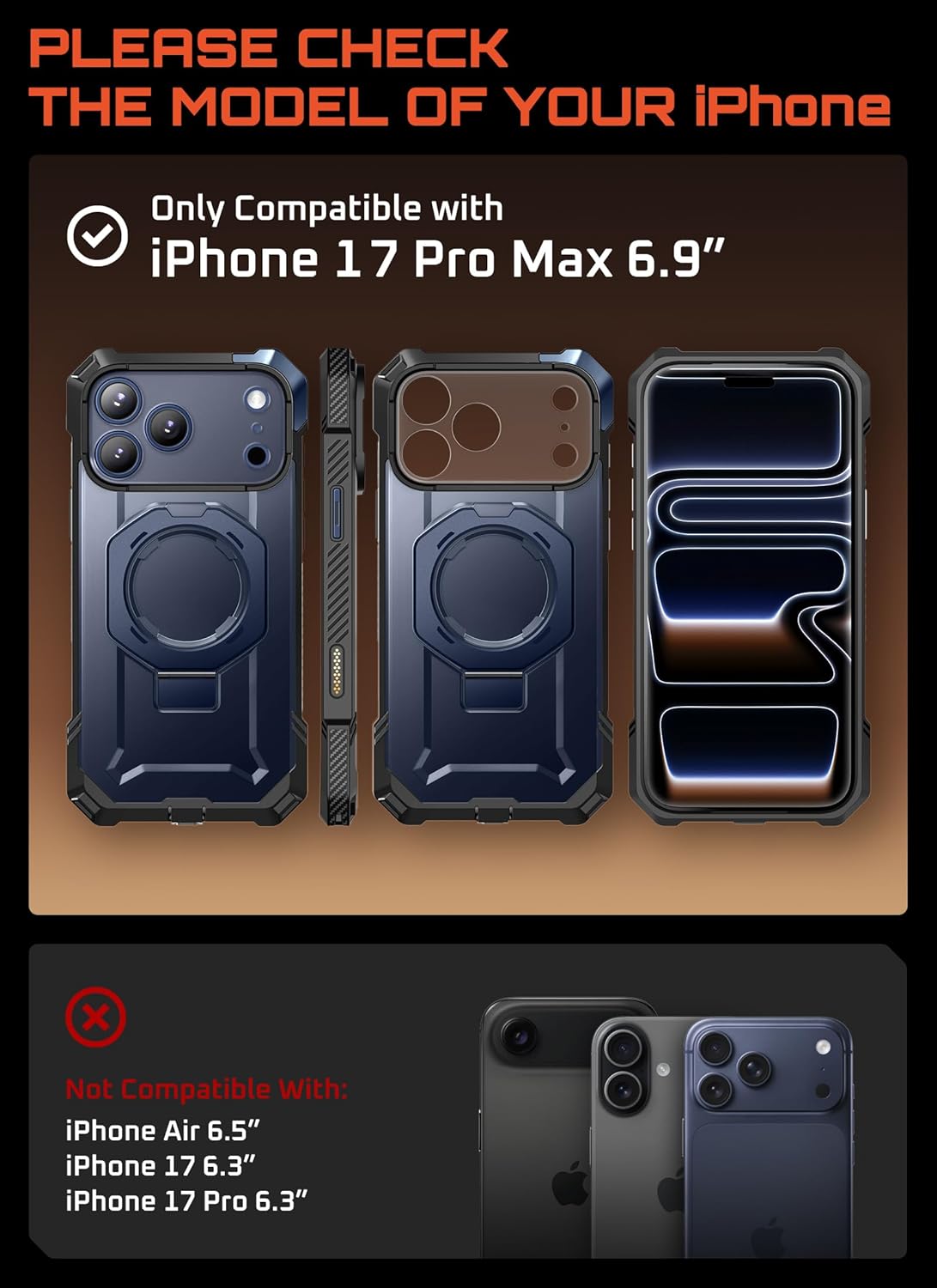 SUPCASE for iPhone 17 Pro Max Case with Kickstand (Unicorn Beetle Grip), [Camera Control Cover] [Compatible with MagSafe] [Military-Grade Drop Protection] Heavy Duty Magnetic Phone Case, Black