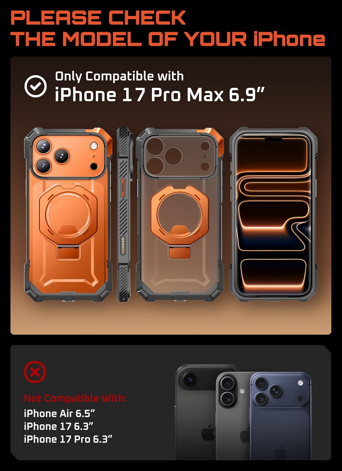 SUPCASE for iPhone 17 Pro Max Case with Kickstand (Unicorn Beetle Grip), [Camera Control Cover] [Compatible with MagSafe] [Military-Grade Drop Protection] Heavy Duty Magnetic Phone Case, Black