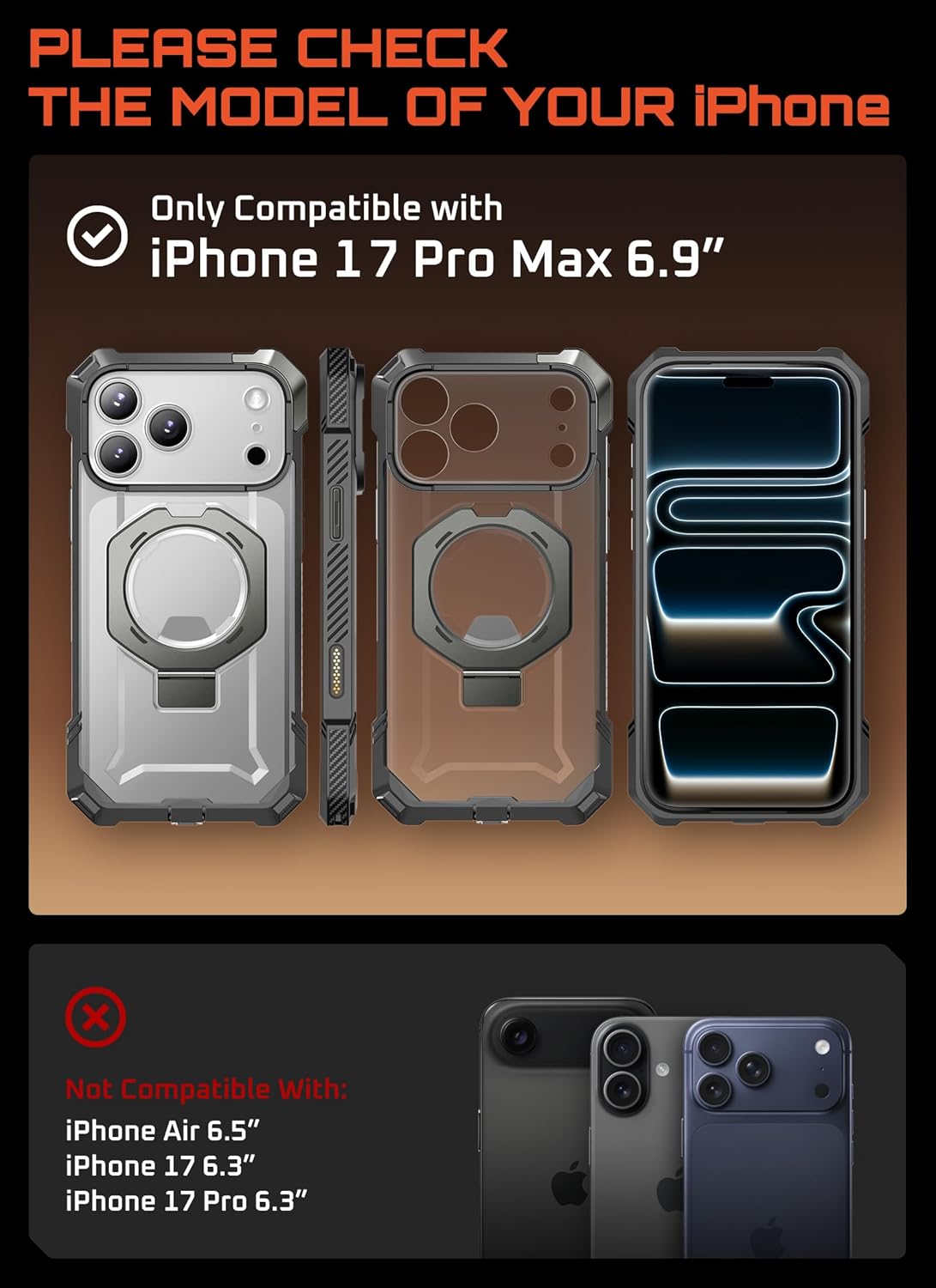 SUPCASE for iPhone 17 Pro Max Case with Kickstand (Unicorn Beetle Grip), [Camera Control Cover] [Compatible with MagSafe] [Military-Grade Drop Protection] Heavy Duty Magnetic Phone Case, Black
