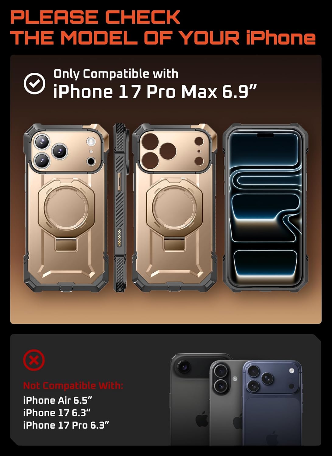 SUPCASE for iPhone 17 Pro Max Case with Kickstand (Unicorn Beetle Grip), [Camera Control Cover] [Compatible with MagSafe] [Military-Grade Drop Protection] Heavy Duty Magnetic Phone Case, Black