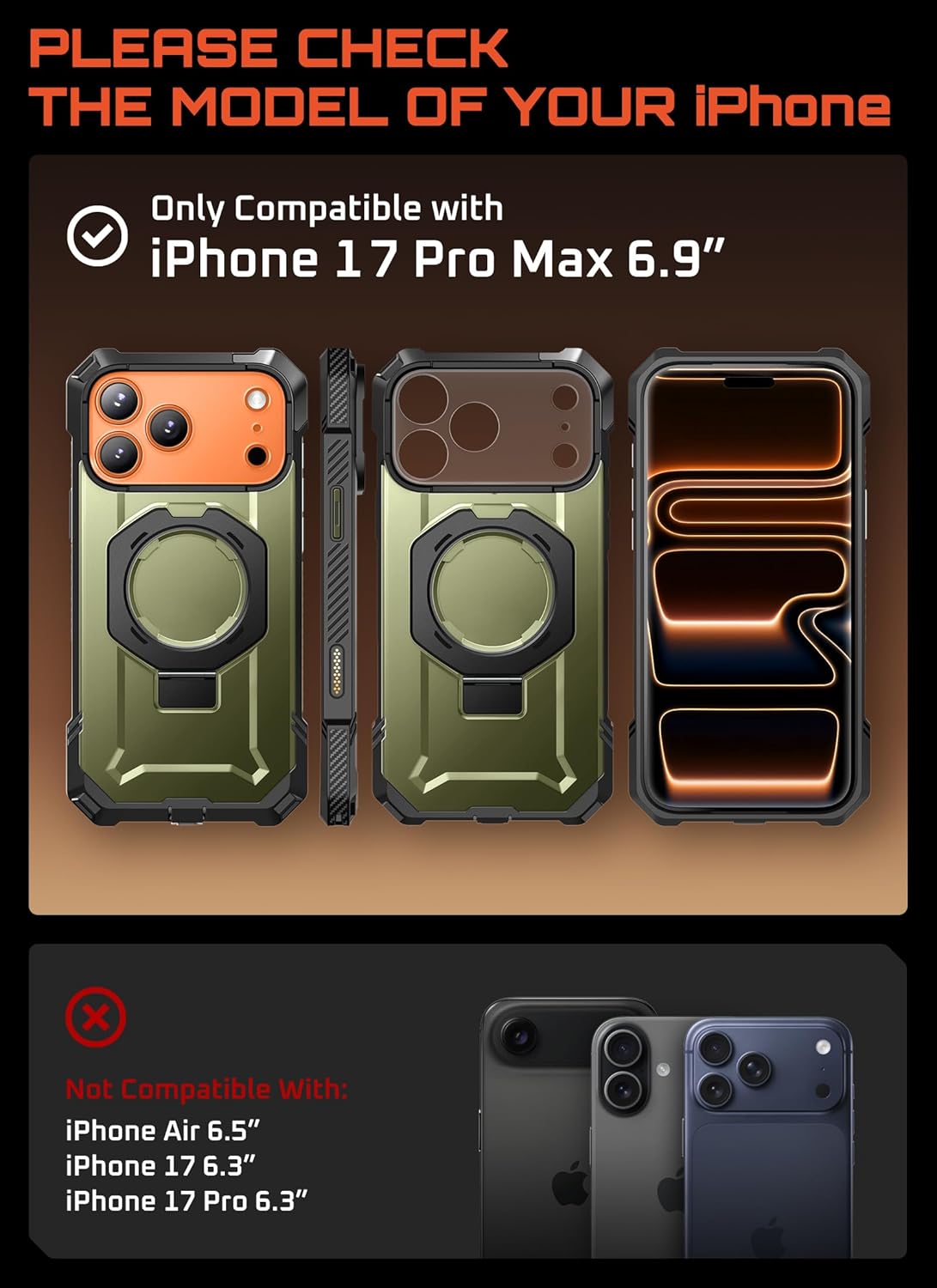 SUPCASE for iPhone 17 Pro Max Case with Kickstand (Unicorn Beetle Grip), [Camera Control Cover] [Compatible with MagSafe] [Military-Grade Drop Protection] Heavy Duty Magnetic Phone Case, Black