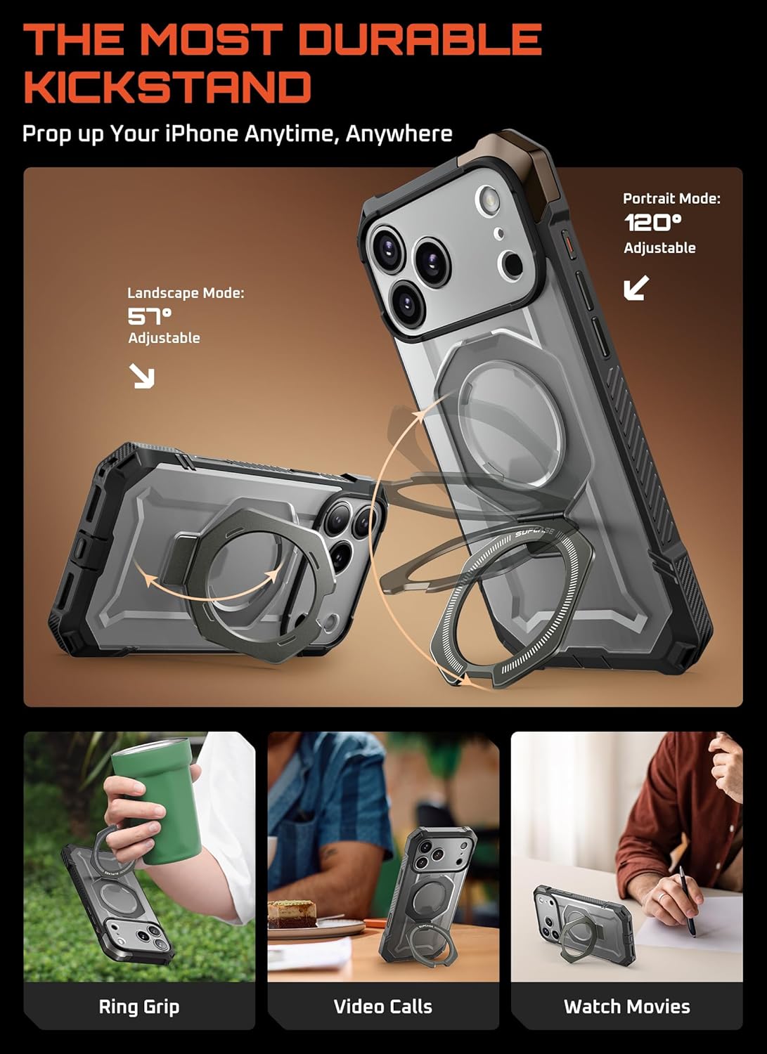 SUPCASE for iPhone 17 Pro Max Case with Kickstand (Unicorn Beetle Grip), [Camera Control Cover] [Compatible with MagSafe] [Military-Grade Drop Protection] Heavy Duty Magnetic Phone Case, Black